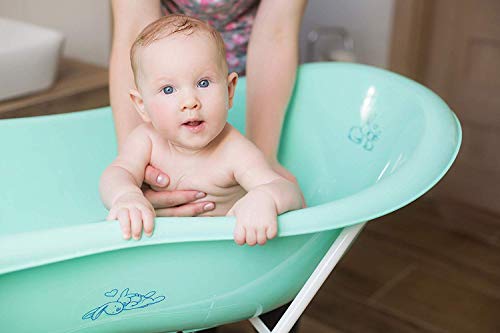 Tega Baby ® - Bañera ergonómica para bebé de 86 cm con termómetro integrado – Tapón para drenaje de agua Tapón de drenaje seguro para baño Bebé Bañera 0 – 12 meses verde Conejo – verde.