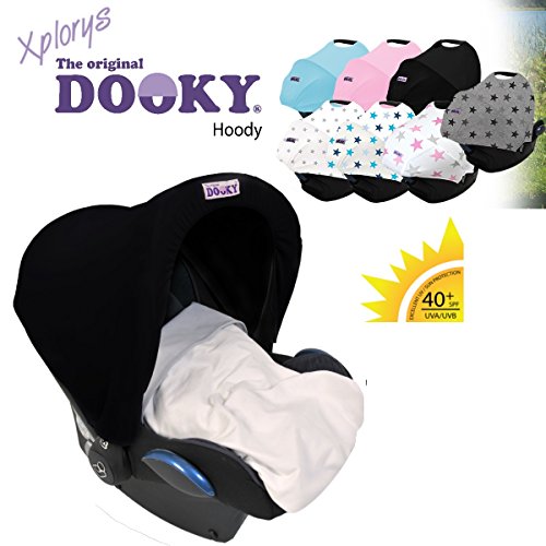 The Original Dooky Hoody Capota universal protectora contra rayos UV para silla de coche Maxi-Cosi (Citi, Pebble, Cabriofix, Cabrio, Römer, Cybex, etc.), color negro