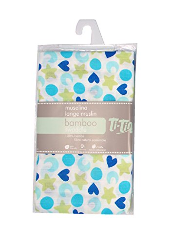 Ti TIN - Muselina Estampada para Bebé de Bambú con un Estampado de Luna Fabricado con Bambú Anti-ácaros Natural con Gasa para Bebé Extrasuave, 120x120 cm