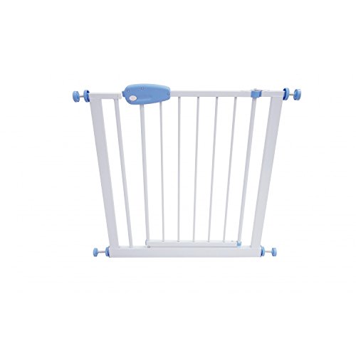 Todeco - Barrera de Seguridad para Bebés, Barrera de Seguridad para Puerta Ajustable - Ancho: 74-87 cm - Alto: 74 cm - 74 a 87 cm, Blanco