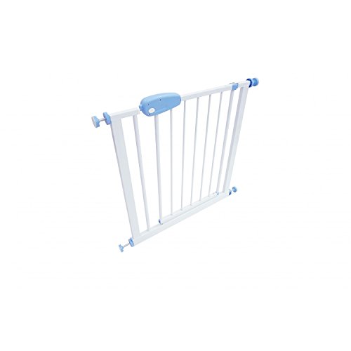 Todeco - Barrera de Seguridad para Bebés, Barrera de Seguridad para Puerta Ajustable - Ancho: 74-87 cm - Alto: 74 cm - 74 a 87 cm, Blanco