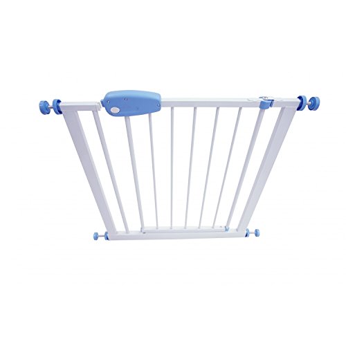 Todeco - Barrera de Seguridad para Bebés, Barrera de Seguridad para Puerta Ajustable - Ancho: 74-87 cm - Alto: 74 cm - 74 a 87 cm, Blanco