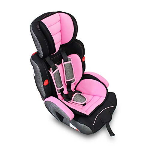 Todeco - Silla de Coche para Bebés y Niños, Asiento Elevador para Coches - Estándar/Certificación: ECE R44/04 - Rango de edad: Niños de 9 meses a 12 años - 9 a 36 kg, Rosado