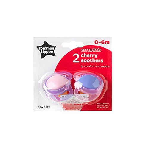 Tommee Tippee Essential Basics Cherry Soothers 0-6 Months (2-Pack) (Colours May Vary)