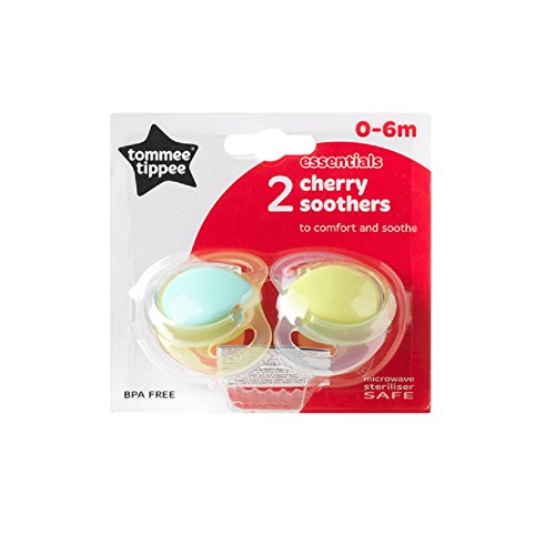 Tommee Tippee Essential Basics Cherry Soothers 0-6 Months (2-Pack) (Colours May Vary)