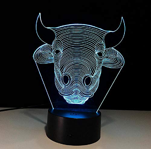 Touch And App Dual Control Bull 3D Light Lámpara LED colorida Habitación para niños Nightlight Power Bank Accesorios de luz 3D Usb 3D Lámpara Led Regalos Home Deco