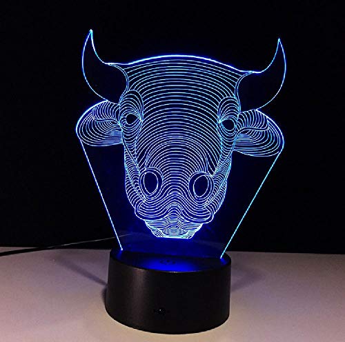 Touch And App Dual Control Bull 3D Light Lámpara LED colorida Habitación para niños Nightlight Power Bank Accesorios de luz 3D Usb 3D Lámpara Led Regalos Home Deco