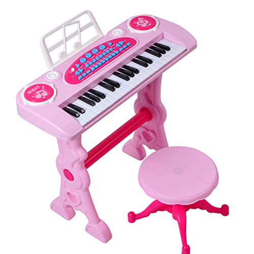 Toyvian 37 teclas teclado piano con micrófono y taburete electrónico teclado instrumento de música para niños niños niñas niños regalos con US Plug (rosa)