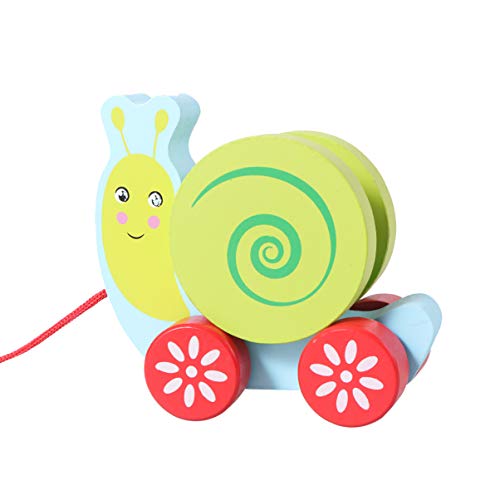 Toyvian Juguete de Madera para Empujar y Tirar Caminar a lo Largo de Caracol niño pequeño Juguete de Madera para Tirar a Mano Carrito de Cuerda Walker para bebés y niños