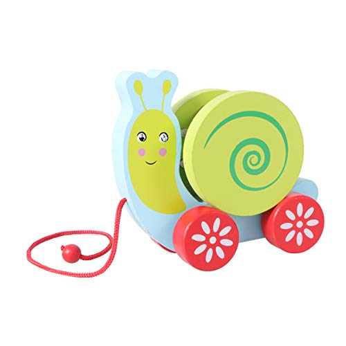 Toyvian Juguete de Madera para Empujar y Tirar Caminar a lo Largo de Caracol niño pequeño Juguete de Madera para Tirar a Mano Carrito de Cuerda Walker para bebés y niños