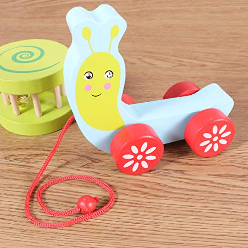 Toyvian Juguete de Madera para Empujar y Tirar Caminar a lo Largo de Caracol niño pequeño Juguete de Madera para Tirar a Mano Carrito de Cuerda Walker para bebés y niños