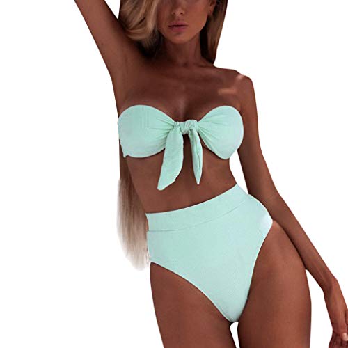 Traje de Baño Mujer 2019 SHOBDW Bohemia Sexy Conjunto de Bikini Brasileño Push Up Traje de Baño Mujer Dos Piezas Acolchado Bra Tanga Mujer Talle Alto Bañadores de Mujer Sin Tirantes(Verde,M)