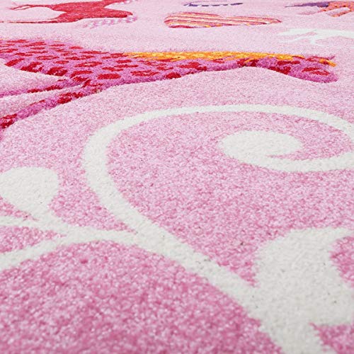 T&T Design Alfombra De Habitación Infantil De Diseño Contorneado con Caballos En Rosa Y Lila, Größe:80x150 cm