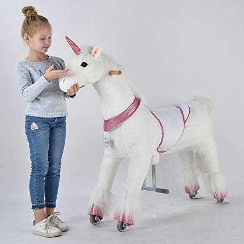 UFREE Caballo, cumpleaños para niñas, Pony mecedor de Juguete, Altura de 110 cm para niños a Partir de 6 años y Adultos, Extraordinaria Sorpresa de cumpleaños, Unicornio con Cuerno Rosado.