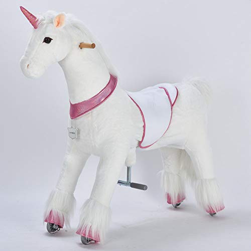 UFREE Caballo, cumpleaños para niñas, Pony mecedor de Juguete, Altura de 110 cm para niños a Partir de 6 años y Adultos, Extraordinaria Sorpresa de cumpleaños, Unicornio con Cuerno Rosado.