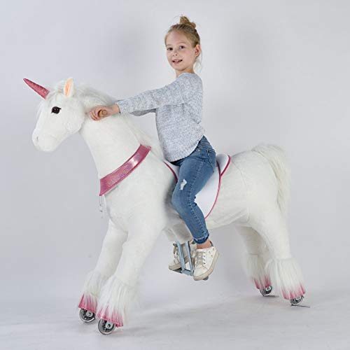 UFREE Caballo, cumpleaños para niñas, Pony mecedor de Juguete, Altura de 110 cm para niños a Partir de 6 años y Adultos, Extraordinaria Sorpresa de cumpleaños, Unicornio con Cuerno Rosado.