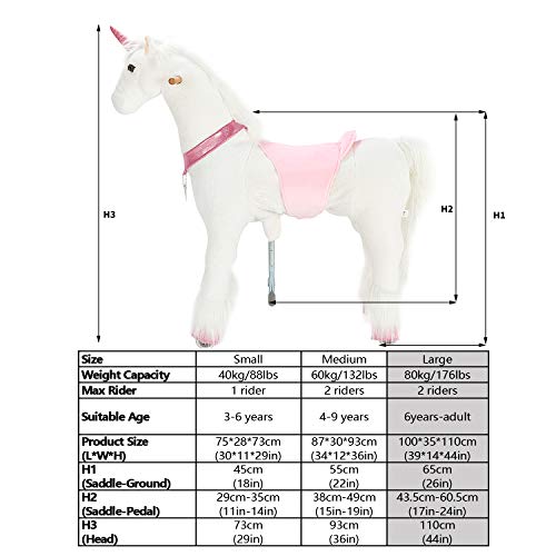 UFREE Caballo, cumpleaños para niñas, Pony mecedor de Juguete, Altura de 110 cm para niños a Partir de 6 años y Adultos, Extraordinaria Sorpresa de cumpleaños, Unicornio con Cuerno Rosado.