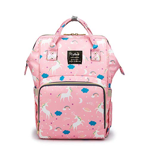 Unicorn Print Fabric Bi-Shoulder Mombag Impermeable Multifuncional De Gran Capacidad Madre Y Botella De Biberón Mochila Paquete Prenatal