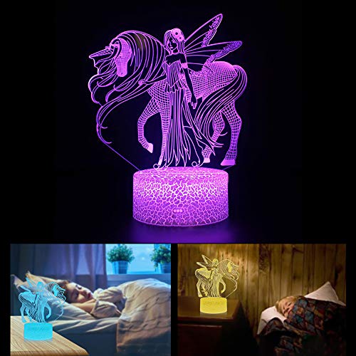 Unicornio 3D Luz nocturna para niños, LED USB Luces nocturnas Ilusión Caballo Lámpara de mesa táctil Luces con control remoto para la decoración del partido Presentes de cumpleaños(Princess Unicorn)