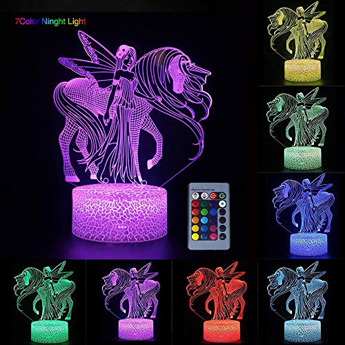 Unicornio 3D Luz nocturna para niños, LED USB Luces nocturnas Ilusión Caballo Lámpara de mesa táctil Luces con control remoto para la decoración del partido Presentes de cumpleaños(Princess Unicorn)