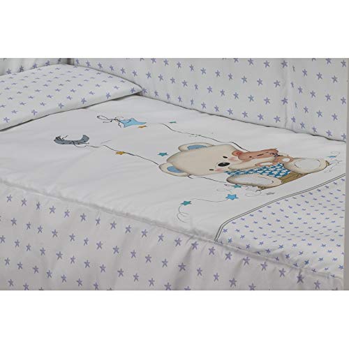 (VARIOS MODELOS) Edredón de cuna desenfundable + protector desenfundable + Cojín Columpio color BLANCO/AZUL, tamaño CUNA 60 x 120