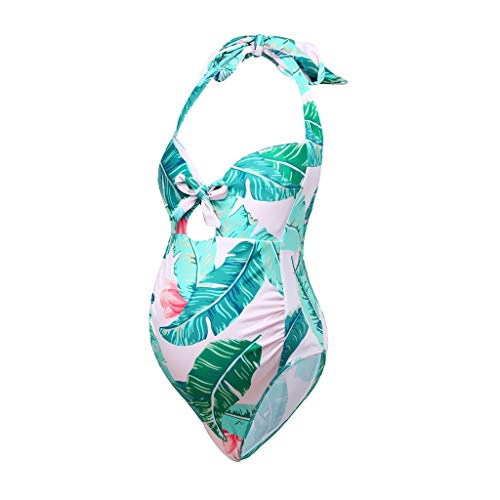 VECDY Bikini Premama Verano, Moda Suave Bañadores Premama Mujer Traje De Baño Maternidad De Liga con Estampado De Hojas Embarazo Ajustable Monokini Conjuntos Natación Verano （Multicolor，L）