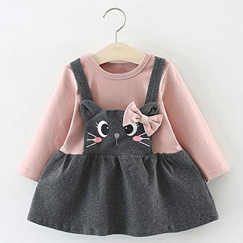 Vestido de niñas Vestido de Arco con Estampado de Gato de Dibujos Animados de Manga Larga para bebé niña Vestido de Princesa Fiesta niñas Recién Nacido