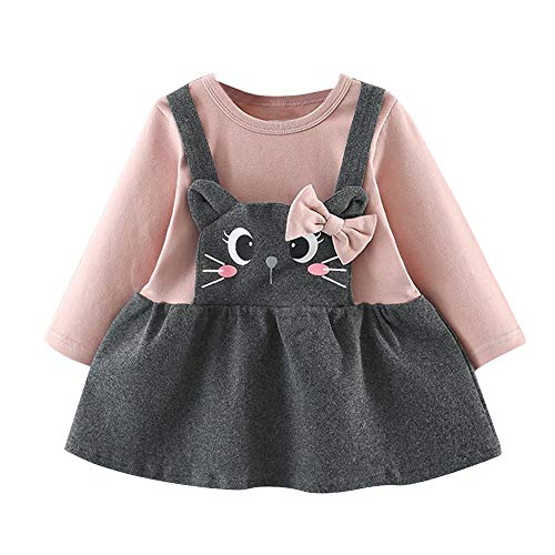 Vestido de niñas Vestido de Arco con Estampado de Gato de Dibujos Animados de Manga Larga para bebé niña Vestido de Princesa Fiesta niñas Recién Nacido