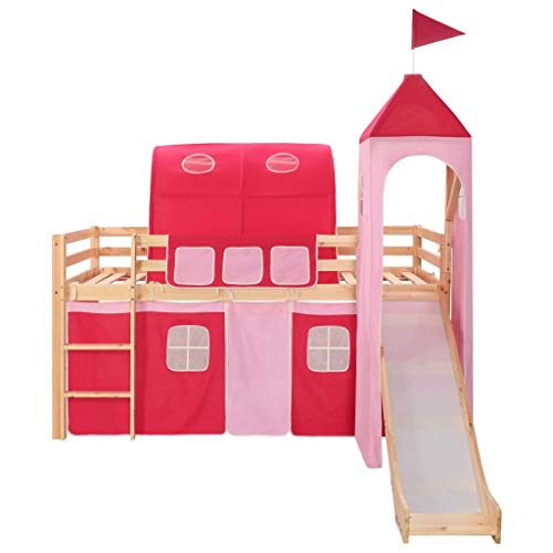 vidaXL Cama Alta para Niños Tobogán y Escalera Madera Pino 97x208 cm Somier Mueble Mobiliario Dormitorio Habitación Infantil Hogar