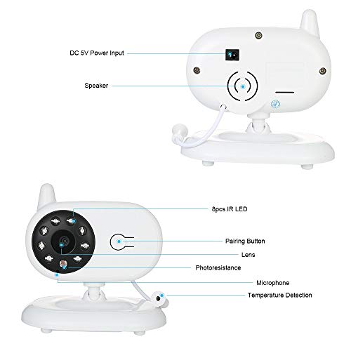 Video Sin Hilos del Monitor del Bebé, De 3,5 Pulgadas LCD Digital De Dos Vías De Audio Inalámbrica De 2,4 GHz con La Visión Nocturna Infrarroja del Sensor De Temperatura Lullabies Intercom For Niñera