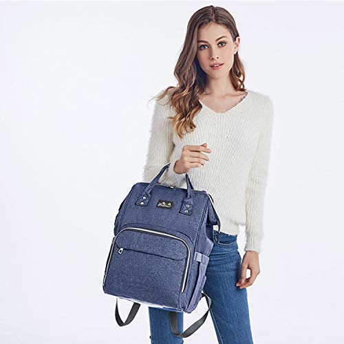 Viedouce Mochilas para Pañales Biberones, Bolso del Bebé Mamá,Impermeable con Estilo Oxford Bolso Pañal de Gran Capacidad, con Portátil Cambiador y 2 Piezas Ganchos Carrito Bebé (Color-Azul)