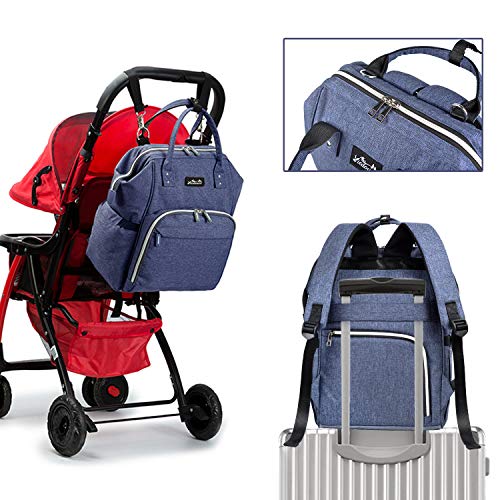 Viedouce Mochilas para Pañales Biberones, Bolso del Bebé Mamá,Impermeable con Estilo Oxford Bolso Pañal de Gran Capacidad, con Portátil Cambiador y 2 Piezas Ganchos Carrito Bebé (Color-Azul)