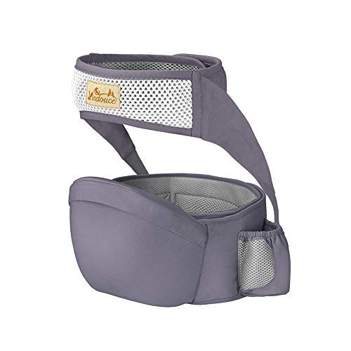 Viedouce Portabebé Ergonómico Asiento de Cadera,con Protección del Cinturón la Seguridad,Algodón Puro Ligero,Taburete de Cintura de Posición Múltiple por Bebé Niños 6-36 Meses(Gris Oscuro)