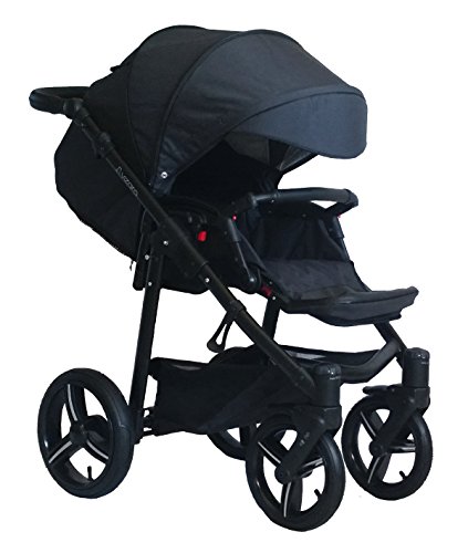 Vizaro ONYX 2020 DÚO 2 en 1 - Carrito Bebé GAMA ALTA REAL - MARCA ESPAÑOLA - Ligero y funcional - Hecho en UE - TEXTILES MUY ALTA CALIDAD - Garantía 3 Años - Textil NEGRO Chasis NEGRO