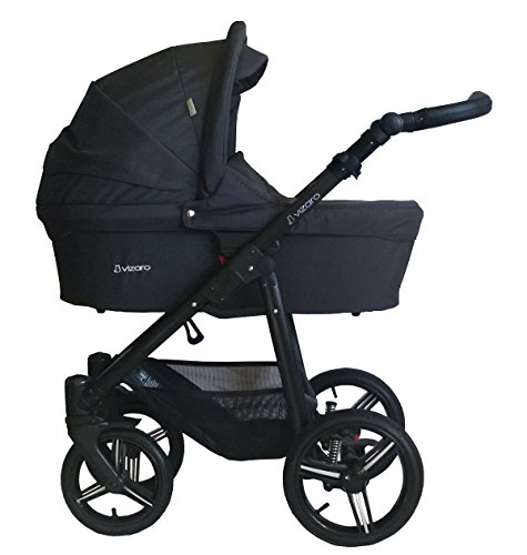 Vizaro ONYX 2020 DÚO 2 en 1 - Carrito Bebé GAMA ALTA REAL - MARCA ESPAÑOLA - Ligero y funcional - Hecho en UE - TEXTILES MUY ALTA CALIDAD - Garantía 3 Años - Textil NEGRO Chasis NEGRO