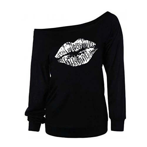 VJGOAL Mujeres otoño Casual Sexy Labios Impreso Manga Larga Sudadera Pullover Tops Blusa Camisa(M,Blanco)