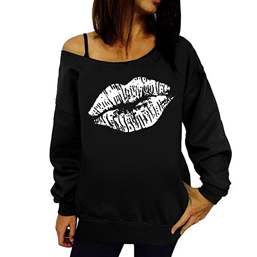 VJGOAL Mujeres otoño Casual Sexy Labios Impreso Manga Larga Sudadera Pullover Tops Blusa Camisa(M,Blanco)