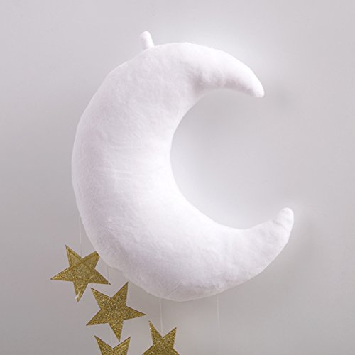 VORCOOL Plafón Infantil Mobile Moon Stars Decoraciones Colgantes para Baby Shower Habitación Baby Nursery (White Moon y Golden Stars)