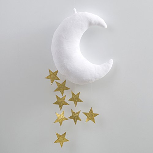 VORCOOL Plafón Infantil Mobile Moon Stars Decoraciones Colgantes para Baby Shower Habitación Baby Nursery (White Moon y Golden Stars)