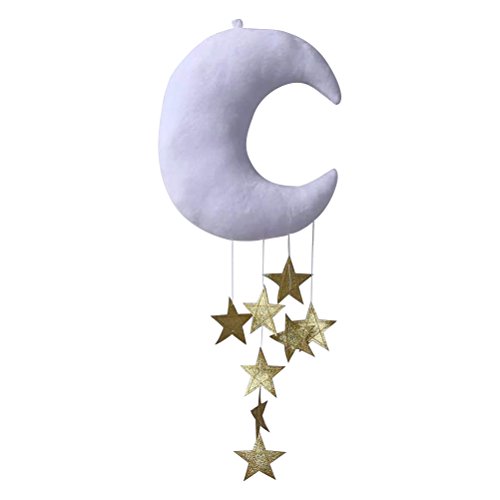 VORCOOL Plafón Infantil Mobile Moon Stars Decoraciones Colgantes para Baby Shower Habitación Baby Nursery (White Moon y Golden Stars)