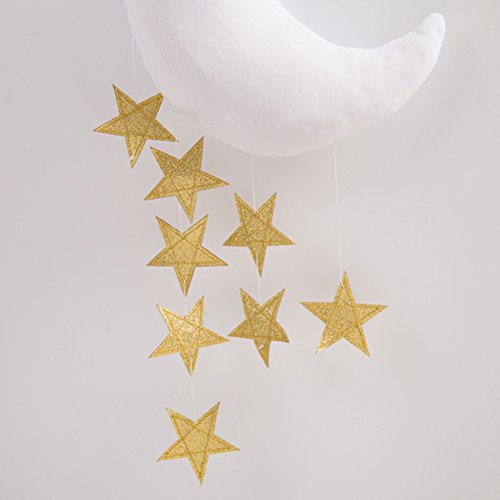 VORCOOL Plafón Infantil Mobile Moon Stars Decoraciones Colgantes para Baby Shower Habitación Baby Nursery (White Moon y Golden Stars)