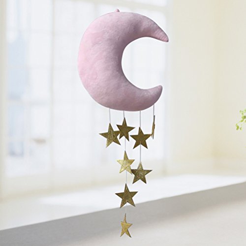 VORCOOL Techo de Guardería Mobile Moon Stars Decoraciones Colgantes para Baby Shower Habitación de Baby Nursery (Pink Moon y Golden Stars)