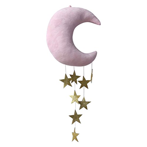 VORCOOL Techo de Guardería Mobile Moon Stars Decoraciones Colgantes para Baby Shower Habitación de Baby Nursery (Pink Moon y Golden Stars)