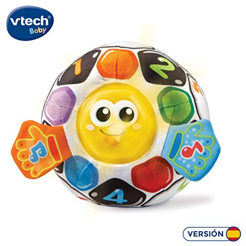 VTech-80-509122, Pelota fútbol bebé Blanda interactiva con más de 45 melodías, Sonidos, Canciones y Frases, favorece la estimulación Sensoria, Multicolor (3480-509122)