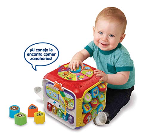 VTech - Divercubo descubrimientos, Cubo multiactividades para Explorar 6 Formas de Juego en Sus 5 Lados interactivos, Libro Musical, Teclas de Piano, Piezas encajables, Colores, Animales (80-183422)