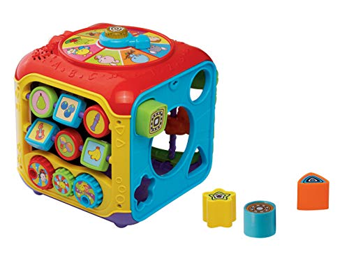 VTech - Divercubo descubrimientos, Cubo multiactividades para Explorar 6 Formas de Juego en Sus 5 Lados interactivos, Libro Musical, Teclas de Piano, Piezas encajables, Colores, Animales (80-183422)