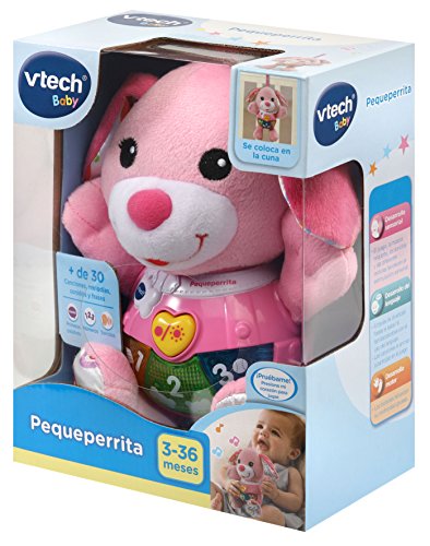 VTech-Peque Perrito de Peluche Interactivo con Canciones Voces y Actividades Que estimulan al bebé en Diferentes aspectos Desarrollo Motor, del lenguaje y sensorial, Color Rosa (3480-502357)