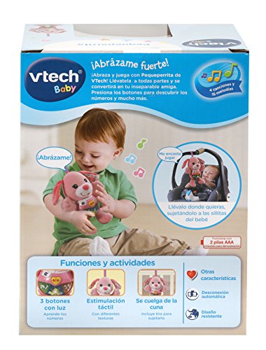 VTech-Peque Perrito de Peluche Interactivo con Canciones Voces y Actividades Que estimulan al bebé en Diferentes aspectos Desarrollo Motor, del lenguaje y sensorial, Color Rosa (3480-502357)