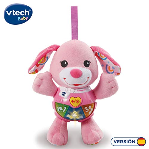 VTech-Peque Perrito de Peluche Interactivo con Canciones Voces y Actividades Que estimulan al bebé en Diferentes aspectos Desarrollo Motor, del lenguaje y sensorial, Color Rosa (3480-502357)