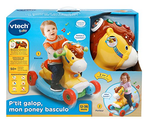 VTech P'tit Galop, Mon poney basculo - Juguetes de Montar (Mon poney basculo, Apertura por Empuje, Animal para Montar, 4 Rueda(s), Multicolor, Rojo, AAA)